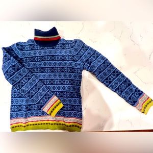 VTG Old Navy SZ S 100% Wool Blue Fair Isle Nordic Turtleneck Sweater